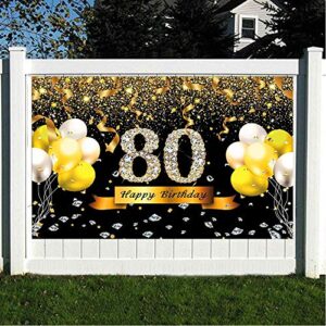 Trgowaul 80th Birthday Party Decoration, Extra Large Black Gold Sign Poster 80th Birthday Party Supplies, 80th Anniversary Backdrop Banner Photo Booth Backdrop Background Banner, 70.8 x 43.3 Inch