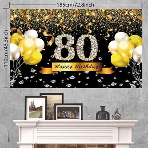 Trgowaul 80th Birthday Party Decoration, Extra Large Black Gold Sign Poster 80th Birthday Party Supplies, 80th Anniversary Backdrop Banner Photo Booth Backdrop Background Banner, 70.8 x 43.3 Inch