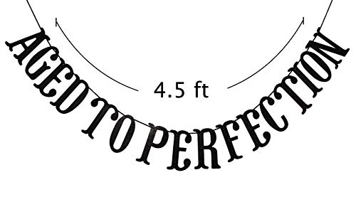 Qttier Aged to Perfection Banner for 50th 60th 70th 80th 90th 100th Birthday Anniversary Party Decorations Assembled Supplies Decor Favors Bunting Photo Booth Props Sign (Black Glitter)