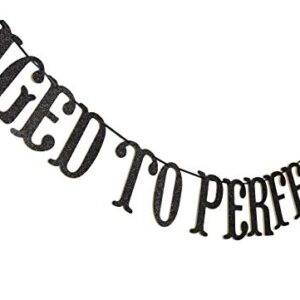 Qttier Aged to Perfection Banner for 50th 60th 70th 80th 90th 100th Birthday Anniversary Party Decorations Assembled Supplies Decor Favors Bunting Photo Booth Props Sign (Black Glitter)