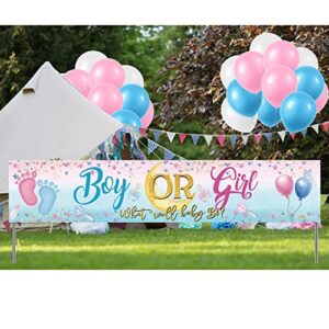 Gender Reveal Yard Sign,Boy or Girl Banner and Blue Pink Balloons,What Will Baby Be Boy or Girl Gender Reveal Party Supplies