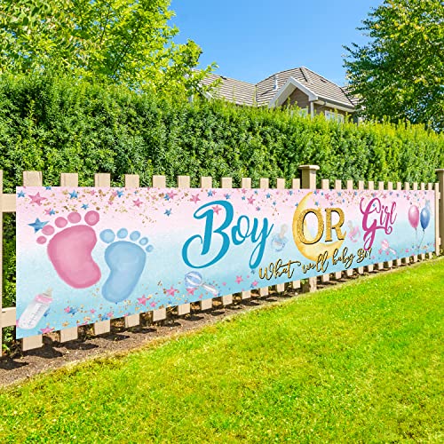 Gender Reveal Yard Sign,Boy or Girl Banner and Blue Pink Balloons,What Will Baby Be Boy or Girl Gender Reveal Party Supplies