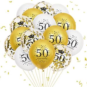 50th latex birthday balloons, 15pcs white gold happy 50th birthday balloons, white gold 50th birthday party decorations balloons for men women 50th birthday, anniversary decor