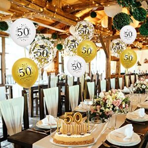 50th Latex Birthday Balloons, 15Pcs White Gold Happy 50th Birthday Balloons, White Gold 50th Birthday Party Decorations Balloons for Men Women 50th Birthday, Anniversary Decor