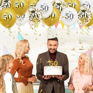 50th Latex Birthday Balloons, 15Pcs White Gold Happy 50th Birthday Balloons, White Gold 50th Birthday Party Decorations Balloons for Men Women 50th Birthday, Anniversary Decor