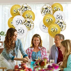 50th Latex Birthday Balloons, 15Pcs White Gold Happy 50th Birthday Balloons, White Gold 50th Birthday Party Decorations Balloons for Men Women 50th Birthday, Anniversary Decor