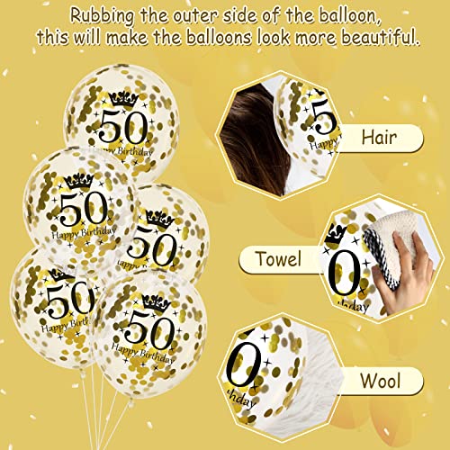 50th Latex Birthday Balloons, 15Pcs White Gold Happy 50th Birthday Balloons, White Gold 50th Birthday Party Decorations Balloons for Men Women 50th Birthday, Anniversary Decor