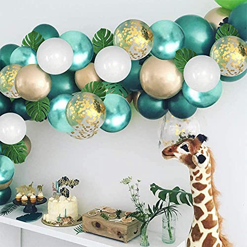 Metallic Green Gold Balloons, 60 Packs 12 Inch Dark Green White Gold Latex Balloons with Ribbons for Wedding, Anniversary, Birthday, Baby Shower, Jungle Sarfari Party