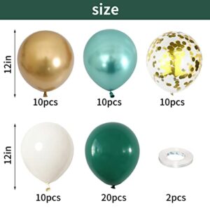 Metallic Green Gold Balloons, 60 Packs 12 Inch Dark Green White Gold Latex Balloons with Ribbons for Wedding, Anniversary, Birthday, Baby Shower, Jungle Sarfari Party