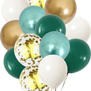 Metallic Green Gold Balloons, 60 Packs 12 Inch Dark Green White Gold Latex Balloons with Ribbons for Wedding, Anniversary, Birthday, Baby Shower, Jungle Sarfari Party