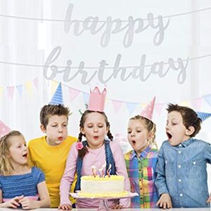 Silver Glittery Happy Birthday Banner for Birthday Party Baby Shower Anniversary Celebrations Decorations