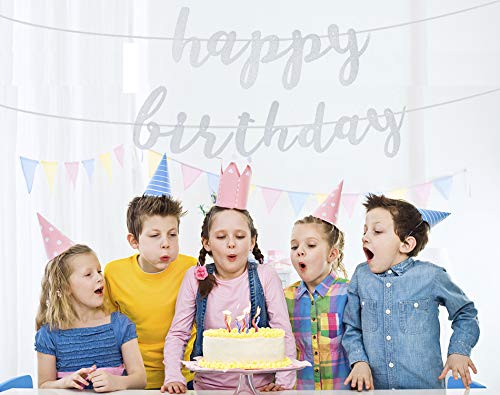 Silver Glittery Happy Birthday Banner for Birthday Party Baby Shower Anniversary Celebrations Decorations