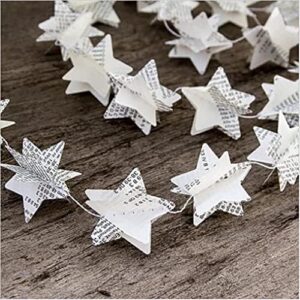 4 pack star garland book pages book garland newspaper bunting party holiday christmas nursery strand string banner wedding garland decorate(white)
