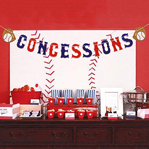Kitticcino Baseball Theme Concessions Banner, Baseball Birthday Sports Party Supplies Decoration, Pre-strung party Decor