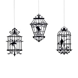 black bird cage decor – halloween bird cage decor, birdhouse wall decal, bird lover gifts, bird house decoration, set of 3, home wall art, halloween mantel decor(bird cage decor)
