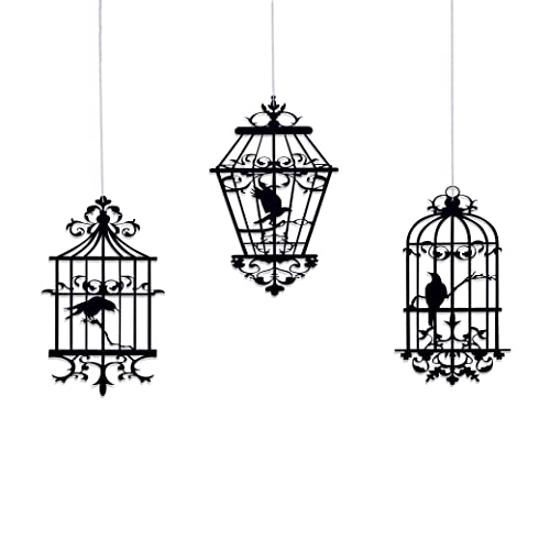 Black Bird Cage Decor - Halloween Bird Cage Decor, Birdhouse Wall Decal, Bird lover Gifts, Bird House Decoration, Set of 3, Home Wall Art, Halloween Mantel Decor(Bird Cage Decor)