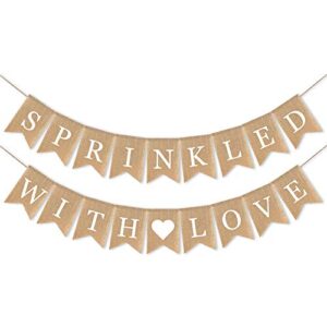 SWYOUN Burlap Sprinkled with Love Banner Baby Shower Birthday Party Garland Mantel Fireplace Sprinkle Party Decoration