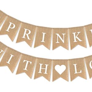 SWYOUN Burlap Sprinkled with Love Banner Baby Shower Birthday Party Garland Mantel Fireplace Sprinkle Party Decoration