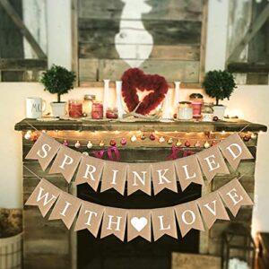 SWYOUN Burlap Sprinkled with Love Banner Baby Shower Birthday Party Garland Mantel Fireplace Sprinkle Party Decoration