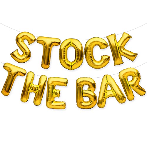 PartyForever STOCK THE BAR Balloons Banner Gold Party Decorations Sign