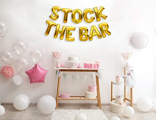 PartyForever STOCK THE BAR Balloons Banner Gold Party Decorations Sign