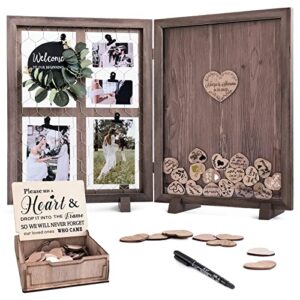 y&k homish wedding guest book alternative, rustic wedding decorations for reception, favors for guests 80 hearts green wreath (rustic brown)