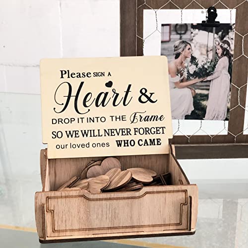 Y&K Homish Wedding Guest Book Alternative, Rustic Wedding Decorations for Reception, Favors for Guests 80 Hearts Green Wreath (Rustic Brown)