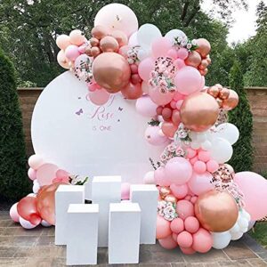 143pcs girl’s birthday pink and rose gold confetti different size balloons garland kit dark and baby pink latex balloons gold chrome balloons for wedding bridal shower baby shower party decoration
