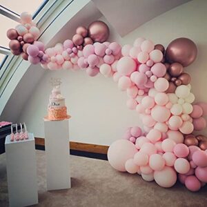 143Pcs Girl's Birthday Pink and Rose Gold Confetti Different Size Balloons Garland Kit Dark and Baby Pink Latex Balloons Gold Chrome Balloons for Wedding Bridal Shower Baby Shower Party Decoration