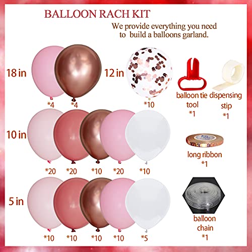 143Pcs Girl's Birthday Pink and Rose Gold Confetti Different Size Balloons Garland Kit Dark and Baby Pink Latex Balloons Gold Chrome Balloons for Wedding Bridal Shower Baby Shower Party Decoration