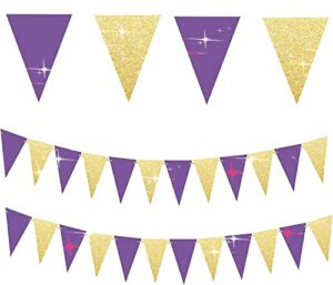 graduation party decorations purple gold 2023 nyu/purple gold birthday party decorations for women/2pcs triangle bunting banners for women’s 40th/50th birthday purple gold wedding decorations
