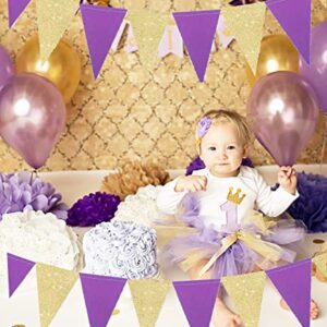 Graduation Party Decorations Purple Gold 2023 NYU/Purple Gold Birthday Party Decorations for Women/2pcs Triangle Bunting Banners for Women's 40th/50th Birthday Purple Gold Wedding Decorations