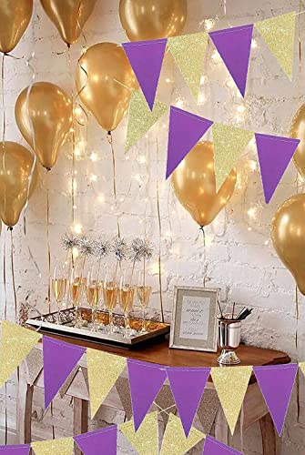Graduation Party Decorations Purple Gold 2023 NYU/Purple Gold Birthday Party Decorations for Women/2pcs Triangle Bunting Banners for Women's 40th/50th Birthday Purple Gold Wedding Decorations