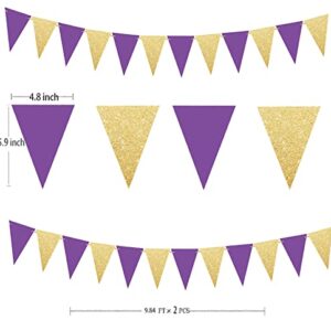 Graduation Party Decorations Purple Gold 2023 NYU/Purple Gold Birthday Party Decorations for Women/2pcs Triangle Bunting Banners for Women's 40th/50th Birthday Purple Gold Wedding Decorations