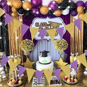 Graduation Party Decorations Purple Gold 2023 NYU/Purple Gold Birthday Party Decorations for Women/2pcs Triangle Bunting Banners for Women's 40th/50th Birthday Purple Gold Wedding Decorations