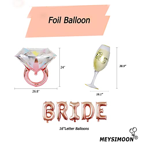 MEYSIMOON Bachelorette Party Decorations Kit Bridal Shower Supplies Rose Gold Ring Balloons,Banner,Bride to Be Sash,Curtain for Hens Night Party Decoration