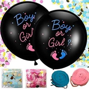 XL Gender Reveal Party Balloon Pop - Blue & Pink Confetti Gender Reveal Kit - Black Balloon Gender Reveal with Tassels - Boy or Girl Baby Gender Reveal Balloon Kit by Jolly Jon