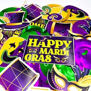 Mardi Gras Decorations, Mardi Gras Decor Ceiling Hanging Swirls, Gold Green Purple Masquerade Masks Crown Mask Foil Hanging Swirls, New Orleans/Birthday/Mardi Gras Theme Party Decor Supplies