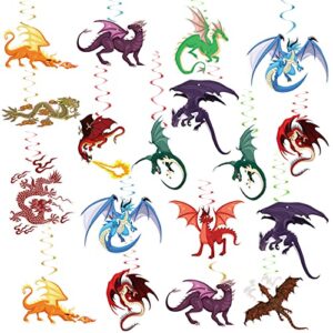 ecam 36 pcs dragon party decorations, dragon birthday party supplies, dragon hanging swirl, dragon hanging decor for wall ceiling door window, multi color