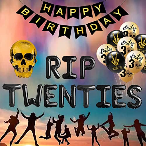 Geloar RIP TWENTIES 30th Birthday Party Supplies, RIP TWENTIES Balloons Happy Birthday Banner for Death to My Twenties 20s RIP Youth Men Women Dirty 30 Funny 30th Bday Decorations Set of 25 PCS