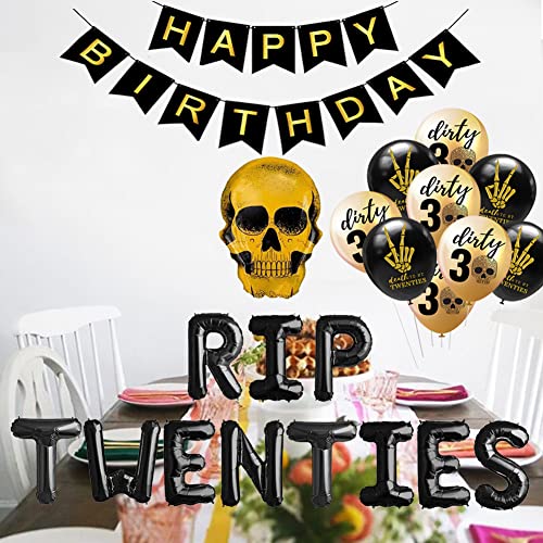 Geloar RIP TWENTIES 30th Birthday Party Supplies, RIP TWENTIES Balloons Happy Birthday Banner for Death to My Twenties 20s RIP Youth Men Women Dirty 30 Funny 30th Bday Decorations Set of 25 PCS