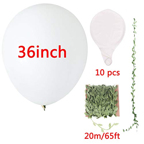 10 Pieces 36 Inch White Balloons Giant Balloon with 65ft Artificial Vines for Wedding Birthday and Event Decorations (White)