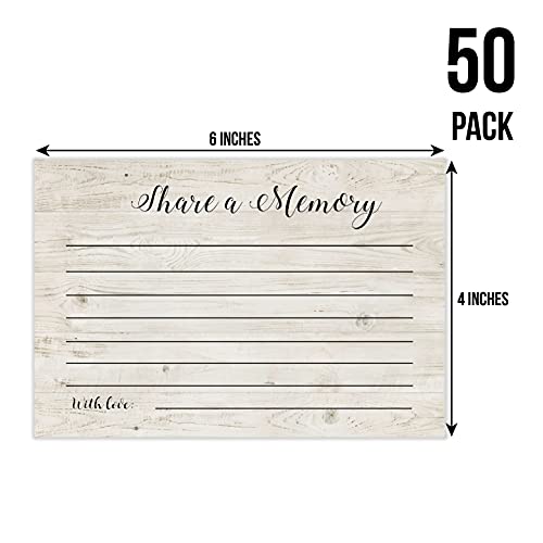 Share A Memory Cards, 50 Rustic Wood Cards and Sign for Wedding, Shower, Birthday, Celebration of Life, Funeral, Retirement, Graduation, Life Memories, Guest Book Alternative Advice Game, 4x6 Inch.