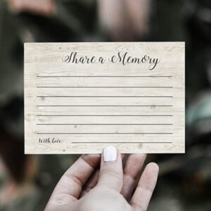 Share A Memory Cards, 50 Rustic Wood Cards and Sign for Wedding, Shower, Birthday, Celebration of Life, Funeral, Retirement, Graduation, Life Memories, Guest Book Alternative Advice Game, 4x6 Inch.