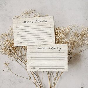 Share A Memory Cards, 50 Rustic Wood Cards and Sign for Wedding, Shower, Birthday, Celebration of Life, Funeral, Retirement, Graduation, Life Memories, Guest Book Alternative Advice Game, 4x6 Inch.