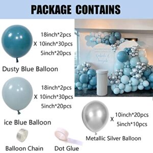 Oynearo Dusty Blue Balloon Garland Kit 136Pcs Ice Blue and Metallic Silver Balloons for Baby Shower Birthday Wedding Anniversary Graduation Party Backdrop Decoration