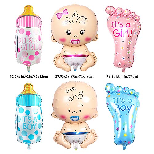 JKJF Baby Foil Balloon Pacifier Baby Balloons Teat Bottle Feet Balloon for Gender Reveal Party Baby Birth Shower Party - Giant 6 Pcs