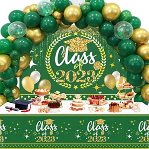green graduation party decorations 2023,67pcs class of 2023 party decor kit with balloon garland backdrop banner and tablecloth for high school, college, medical student graduation party supplies