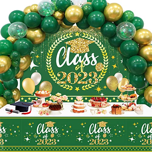 Green Graduation Party Decorations 2023,67pcs Class of 2023 Party Decor Kit with Balloon Garland Backdrop Banner and Tablecloth for High School, College, Medical Student Graduation Party Supplies