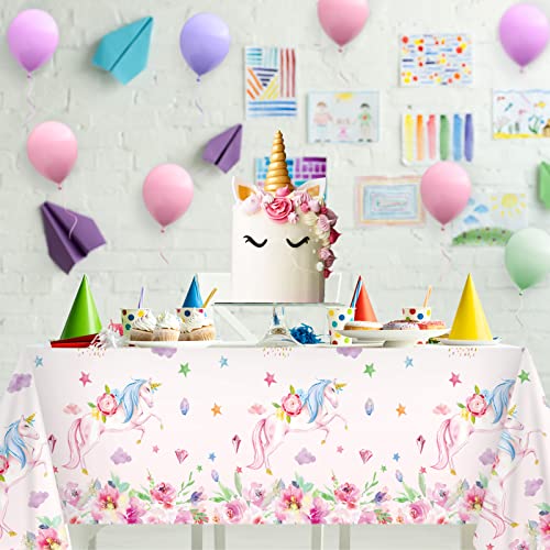 3 Pack Unicorn Tablecloth 108 x 54 Inch Unicorn Table Cover Plastic Disposable Unicorn Themed Table Cloths Birthday Party Decorations Magical Unicorn Birthday Party Supplies for Girls and Baby Shower